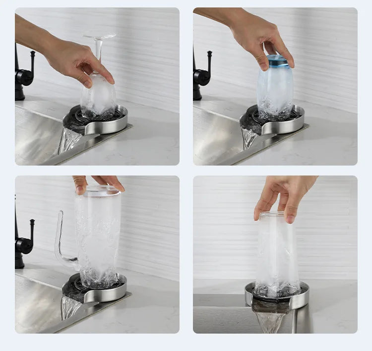 Kitchen Sink Glass Cup Wash Automatic Stainless Steel Pressure Spray  Washer Cup Tool Cleaning Faucet Bar Rinser Coffee Pitcher
