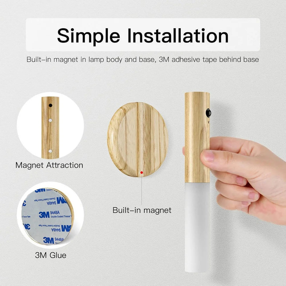 Night Light Motion Sensor Night Lights Rechargeable Wall Sconces Magnetic Wall Lights Wooden Wall Lighting for Bedroom Stair